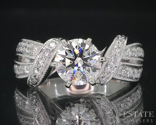 14k White Gold GIA Round Natural 1.56ctw Diamond Engagement Ring 6g i18998