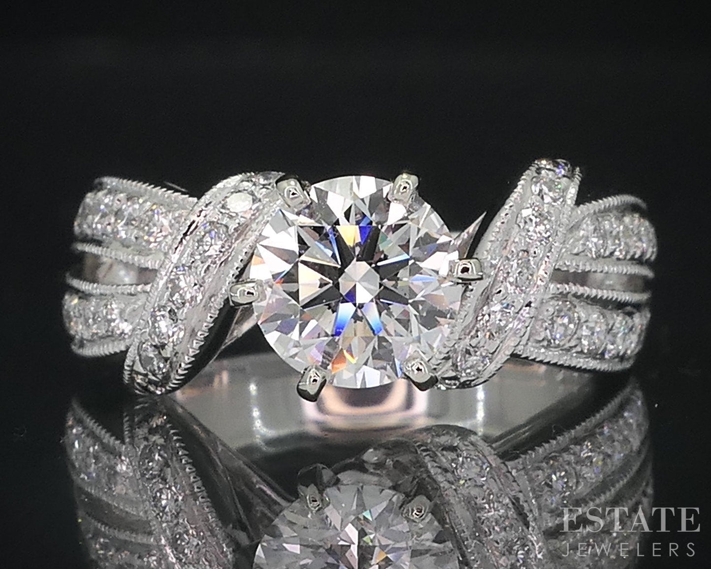 14k White Gold GIA Round Natural 1.56ctw Diamond Engagement Ring 6g i18998