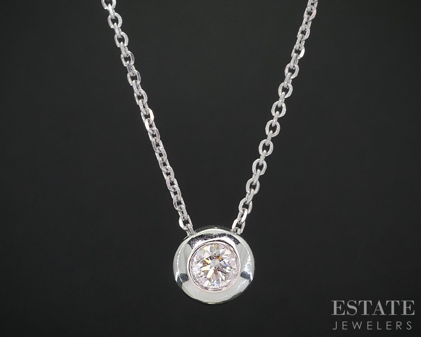 14k White Gold EFFY Natural .14ct Diamond Bezel Solitaire Necklace 2.2g i18991