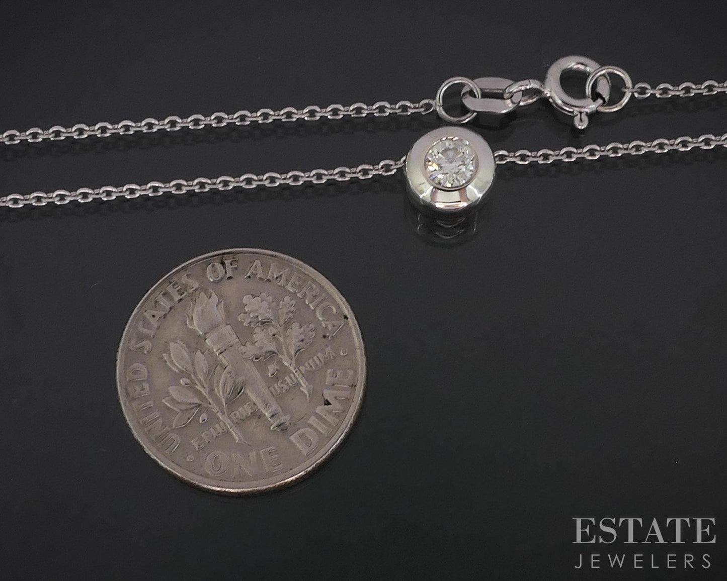 14k White Gold EFFY Natural .14ct Diamond Bezel Solitaire Necklace 2.2g i18991