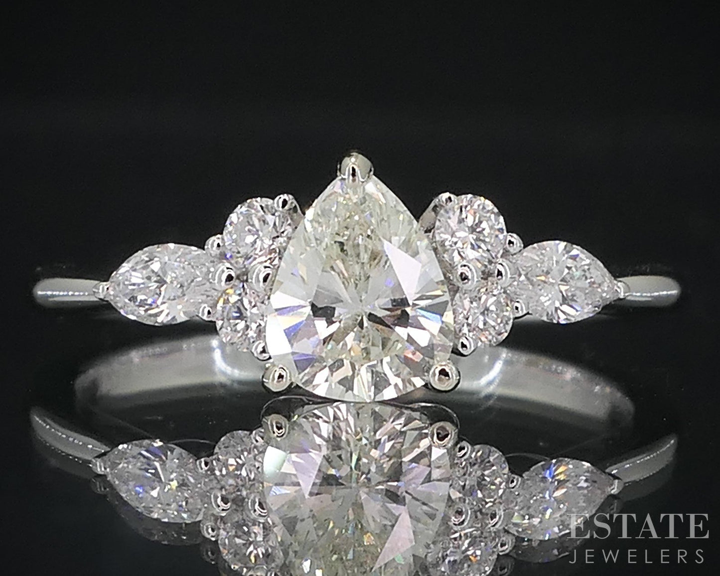 18k White Gold Pear Natural .81ctw Diamond Engagement Ring 2.3g i18993