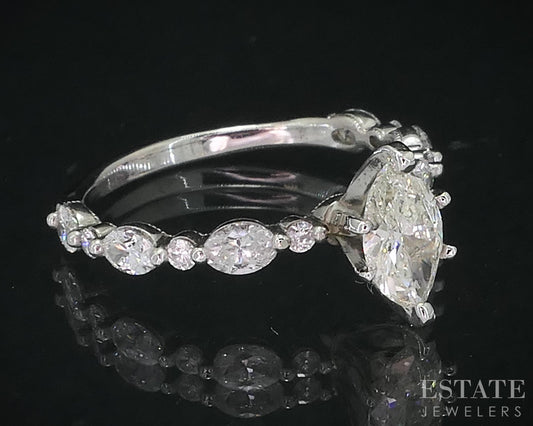 14k White Gold Marquise Natural 1.71ctw Diamond Engagement Ring 2.8g p80089