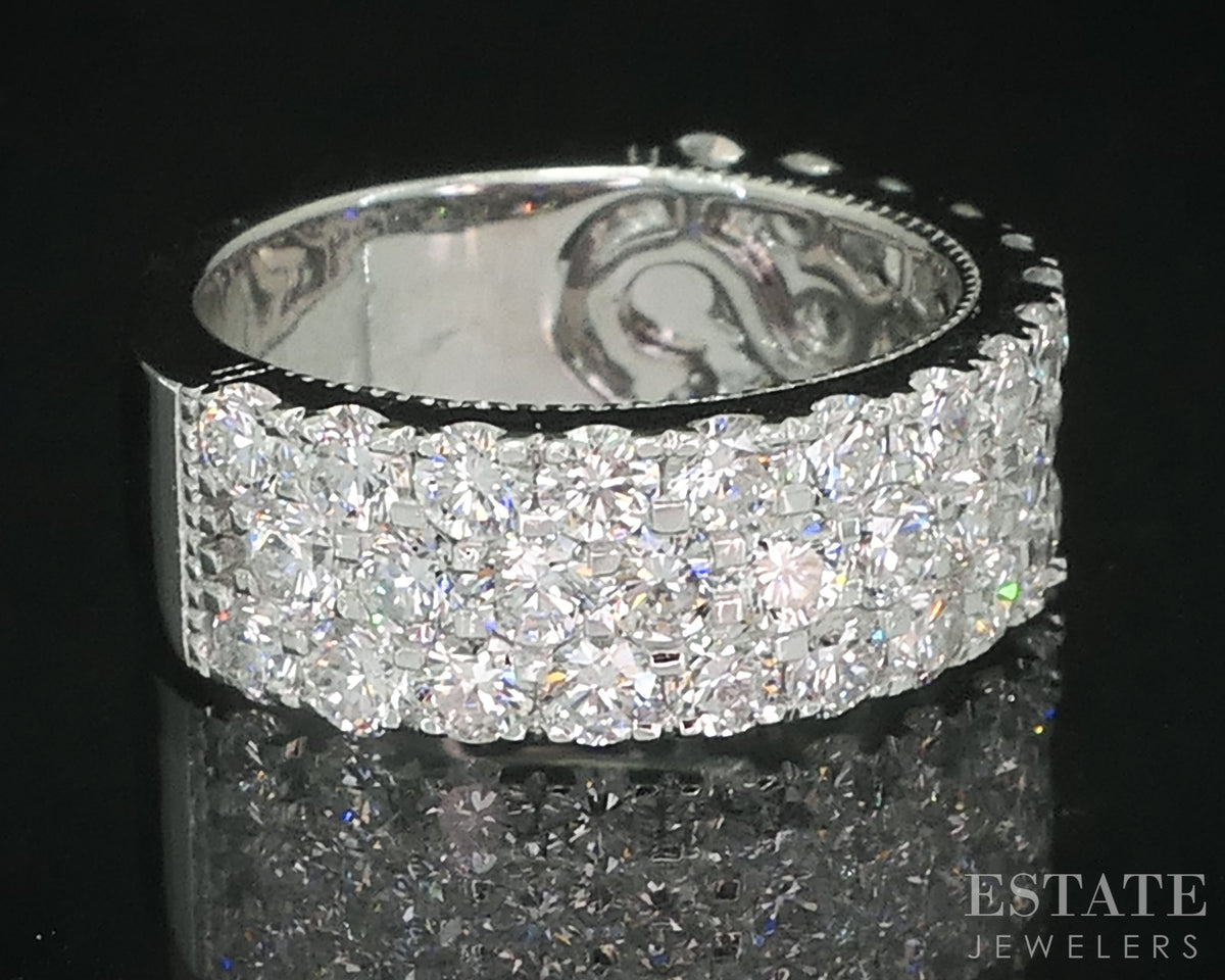 14k White Gold Lab Created 3.23ctw Diamond Ladies Wedding Band Ring 7.8g i18913