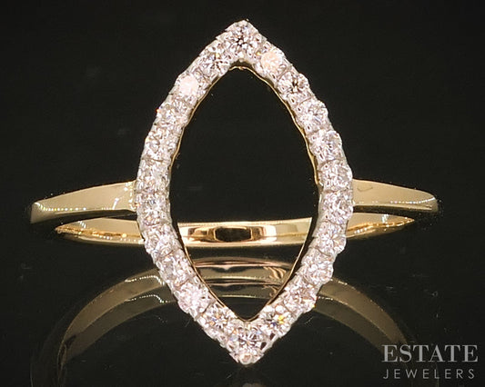 14k Yellow Gold Lab Created .26ctw Diamond Open Marquise Ladies Ring 2.1g i18894