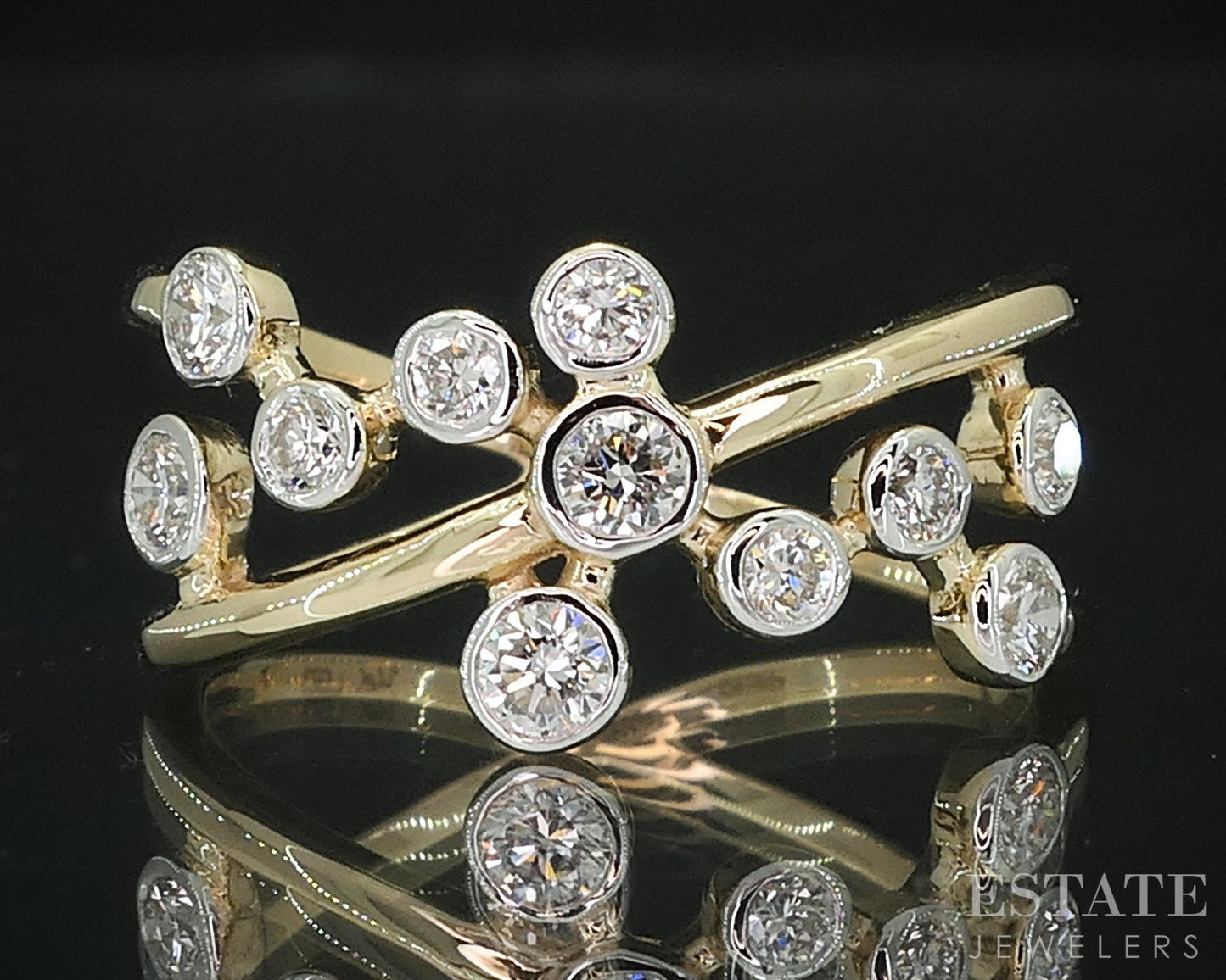 14k Yellow Gold Lab Created .49ctw Diamond Celestial Ladies Band Ring 2g i18914
