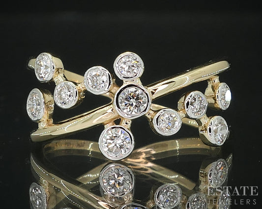 14k Yellow Gold Lab Created .49ctw Diamond Celestial Ladies Band Ring 2g i18914