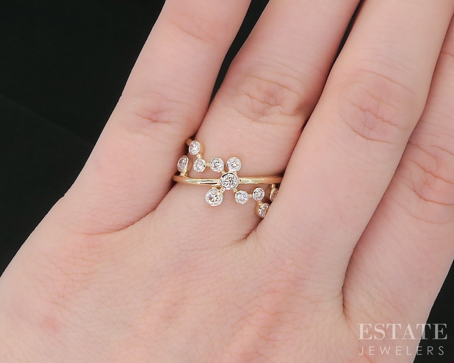 14k Yellow Gold Lab Created .49ctw Diamond Celestial Ladies Band Ring 2g i18914