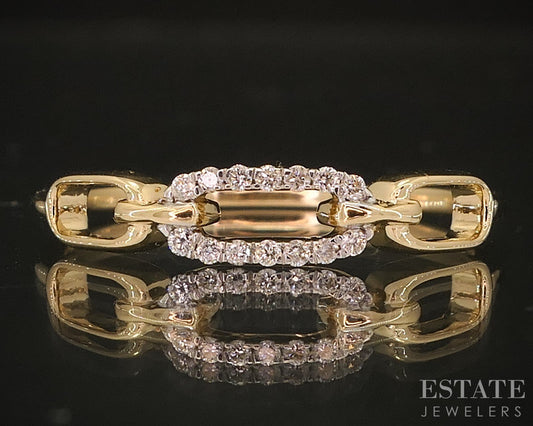 14k Yellow Gold Lab Created .06ctw Diamond Open Link Ladies Band Ring 1g i18916