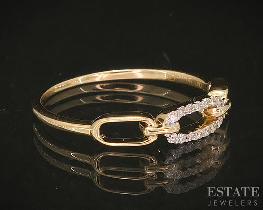 14k Yellow Gold Lab Created .06ctw Diamond Open Link Ladies Band Ring 1g i18916