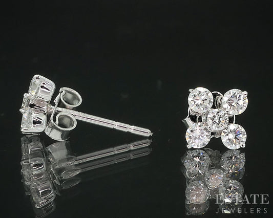 10k White Gold Lab Created .54ctw Diamond Cluster Flower Stud Earrings i18917
