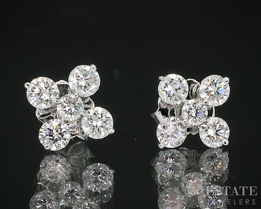 14k White Gold Lab Created .54ctw Diamond Cluster Flower Stud Earrings i18917