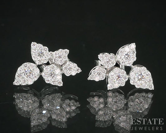 14k White Gold Lab Created .57ctw Diamond Cluster Leafy Stud Earrings i18919