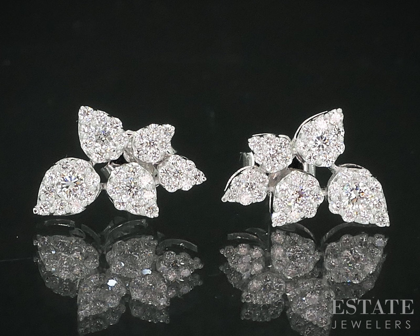 14k White Gold Lab Created .57ctw Diamond Cluster Leafy Stud Earrings i18919