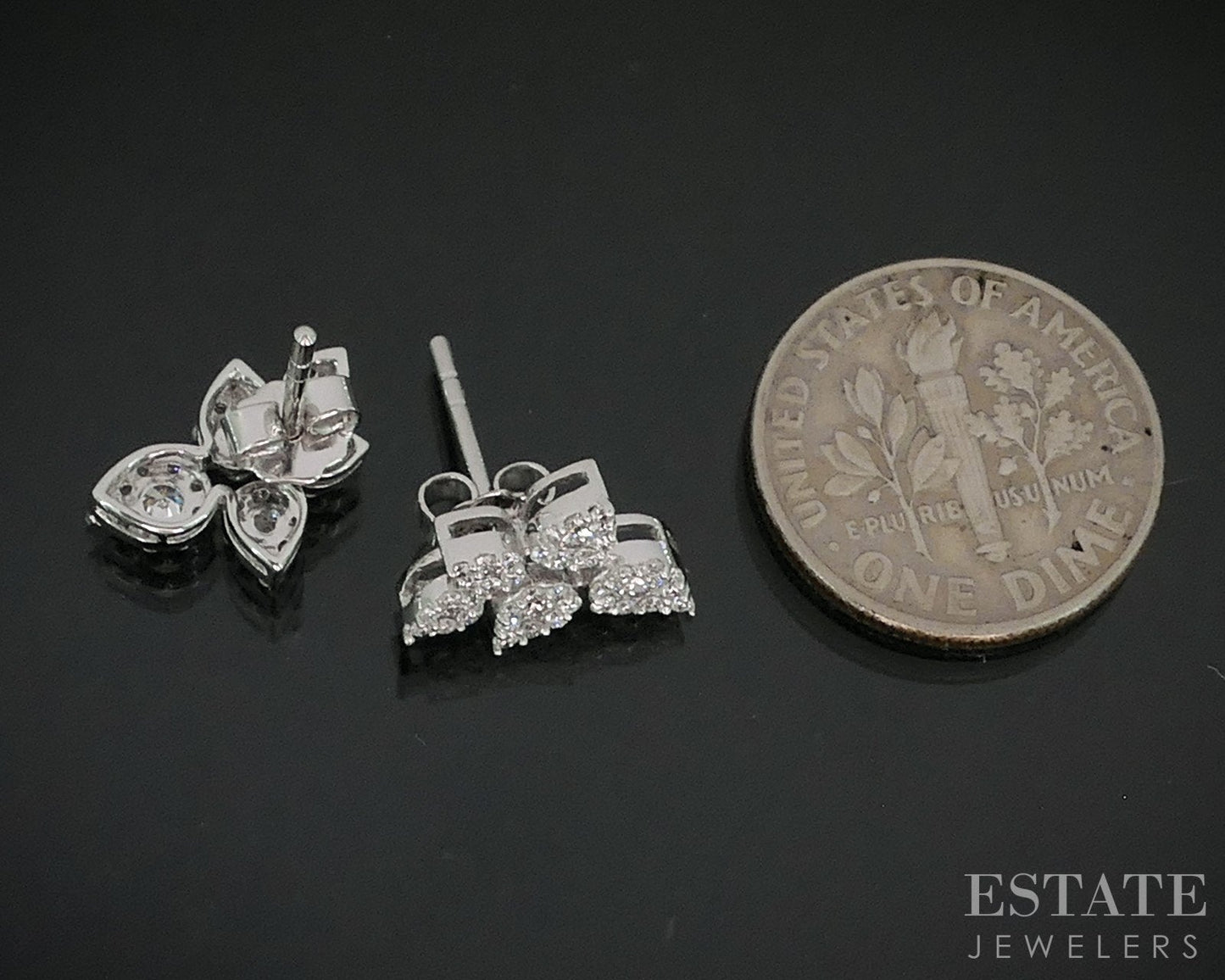 14k White Gold Lab Created .57ctw Diamond Cluster Leafy Stud Earrings i18919