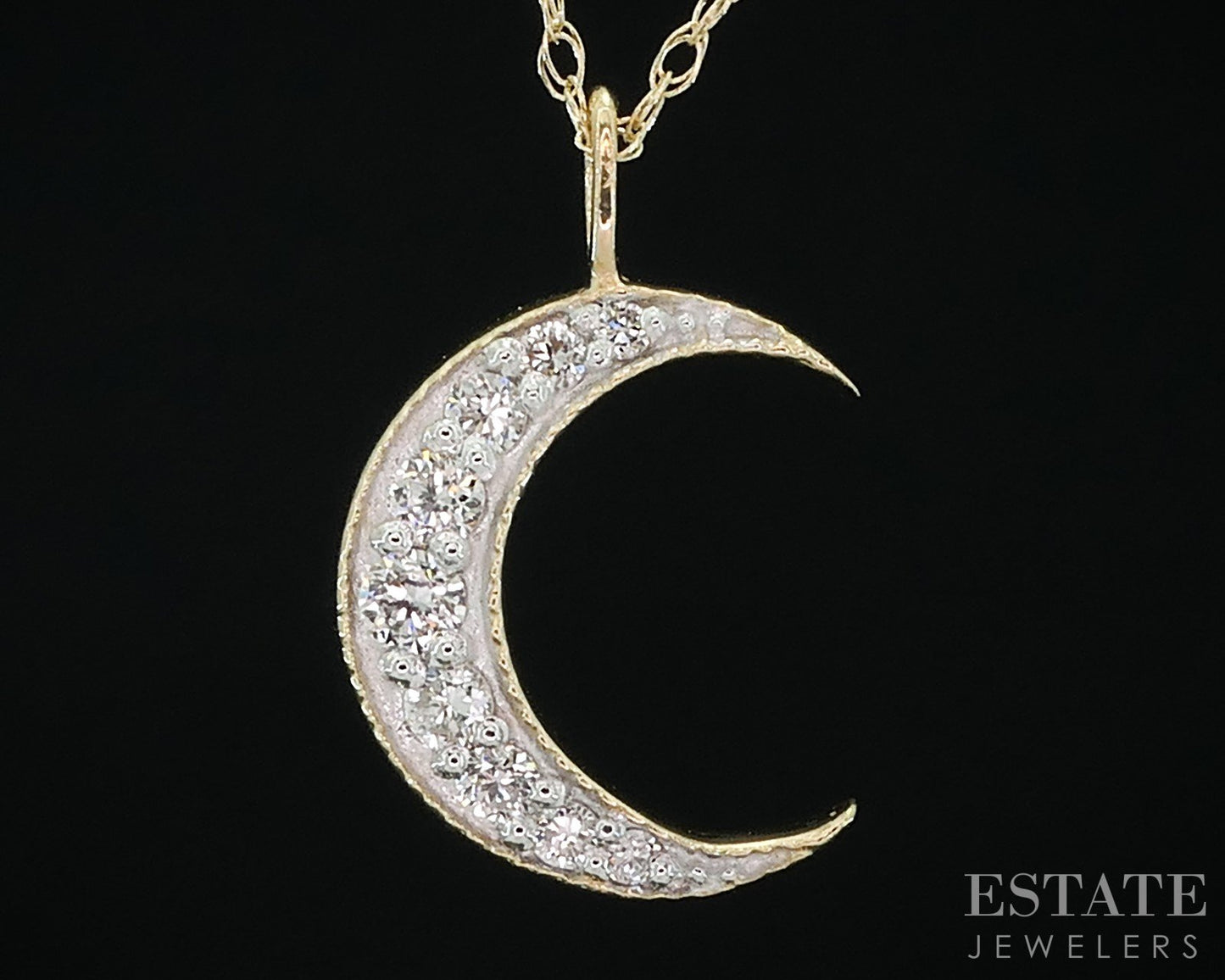 14k Yellow Gold Lab Created Diamond Crescent Moon Ladies Necklace 18"L i18920
