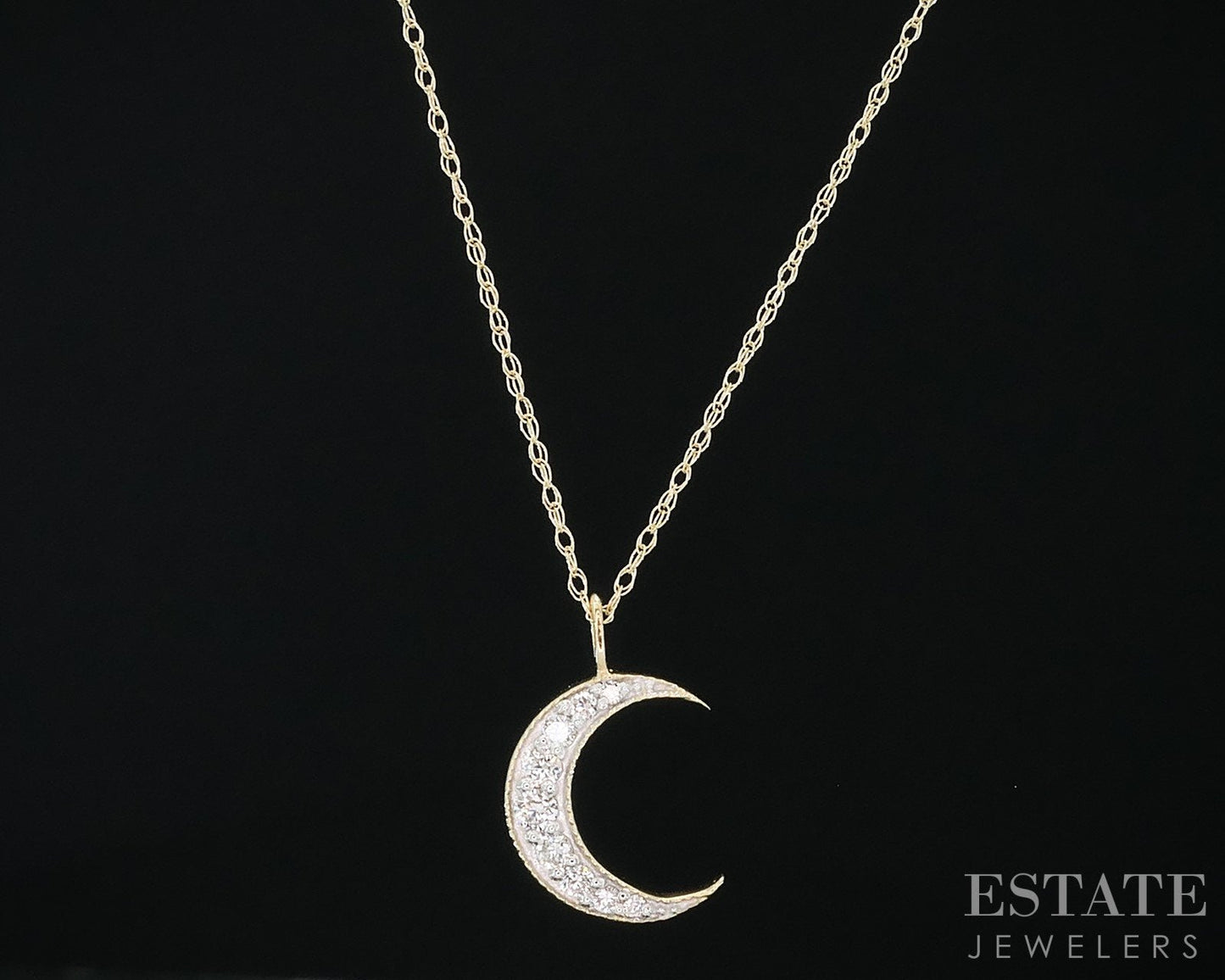 14k Yellow Gold Lab Created Diamond Crescent Moon Ladies Necklace 18"L i18920