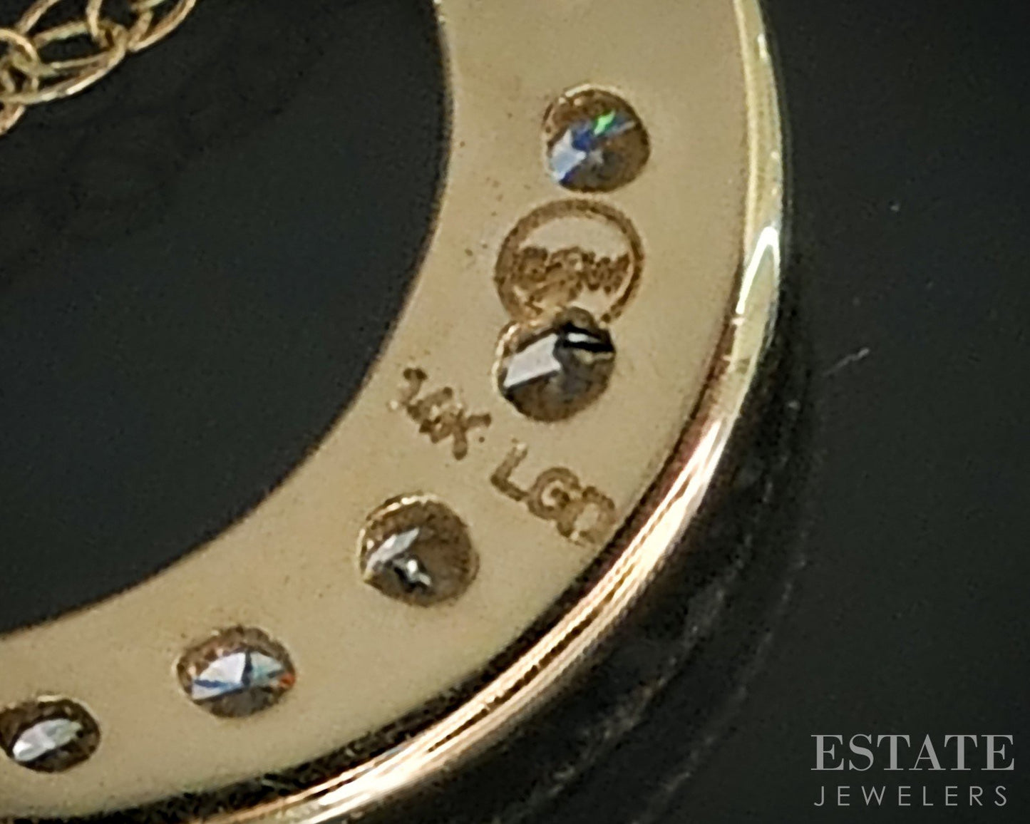 14k Yellow Gold Lab Created Diamond Crescent Moon Ladies Necklace 18"L i18920