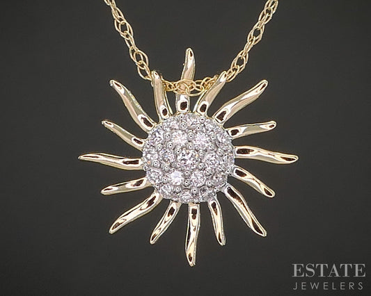 14k Yellow Gold Lab Created Diamond Sunshine Ladies Necklace 0.8g 18"L i18896