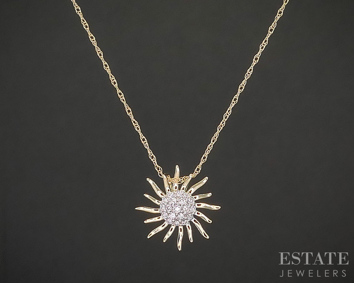 14k Yellow Gold Lab Created Diamond Sunshine Ladies Necklace 0.8g 18"L i18896