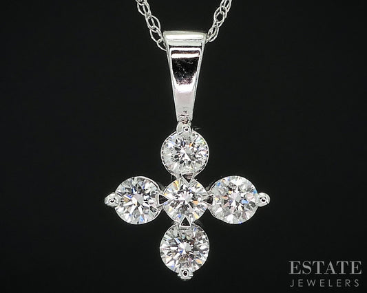 14k White Gold Lab Created .51ctw Diamond Flower Ladies Necklace 1g 18"L i18918