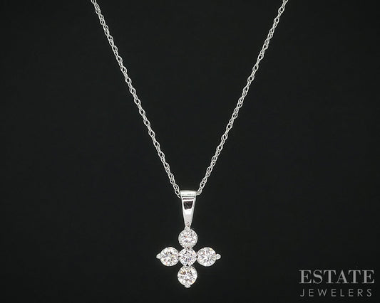 14k White Gold Lab Created .51ctw Diamond Flower Ladies Necklace 1g 18"L i18918