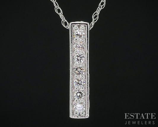 10k White Gold Lab Created .10ctw Diamond Bar Ladies Necklace 0.6g 18"L i18921