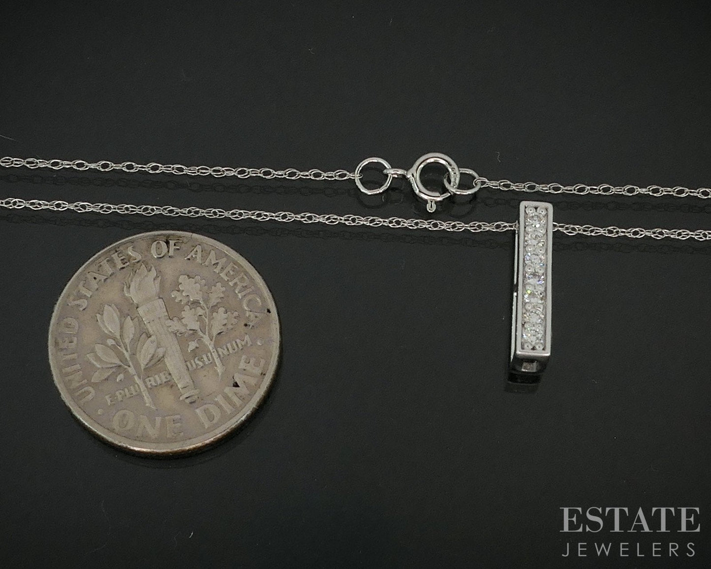 14k White Gold Lab Created .10ctw Diamond Bar Ladies Necklace 0.6g 18"L i18921