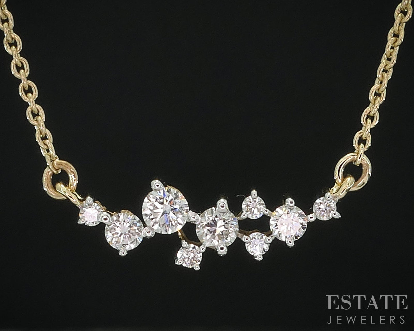 14k Yellow Gold Lab Created Diamond Celestial Ladies Necklace 2.7g 18"L i18908