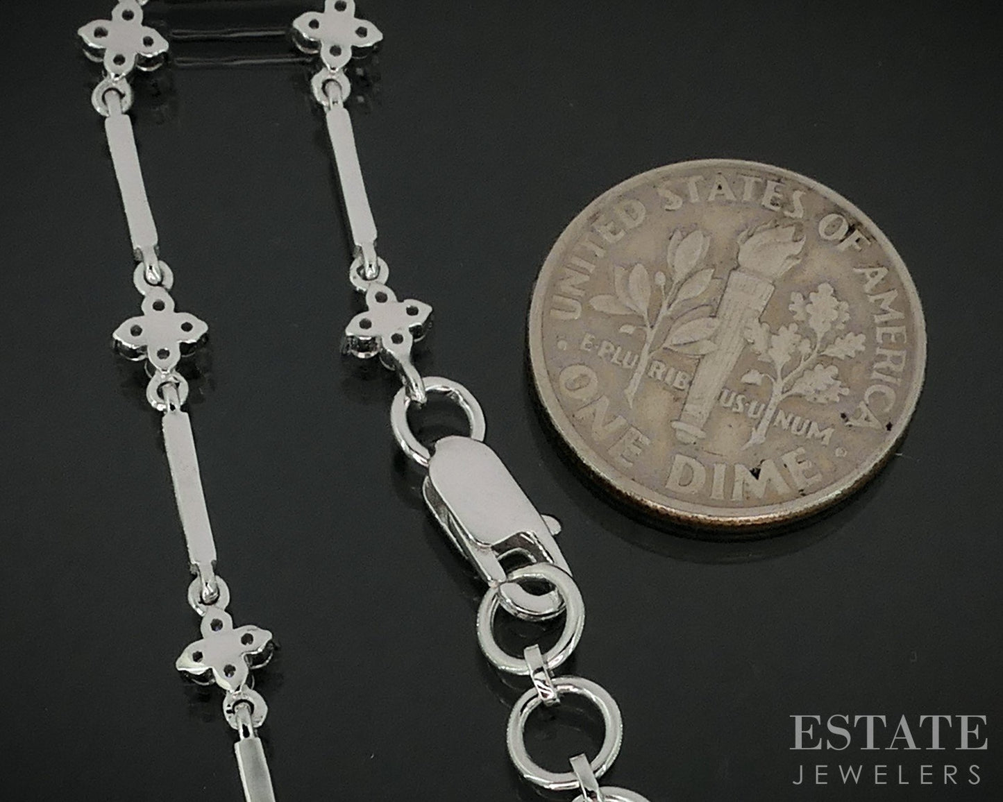 14k White Gold Lab Created .56ctw Diamond Flower Station Bracelet 4.7g p79404