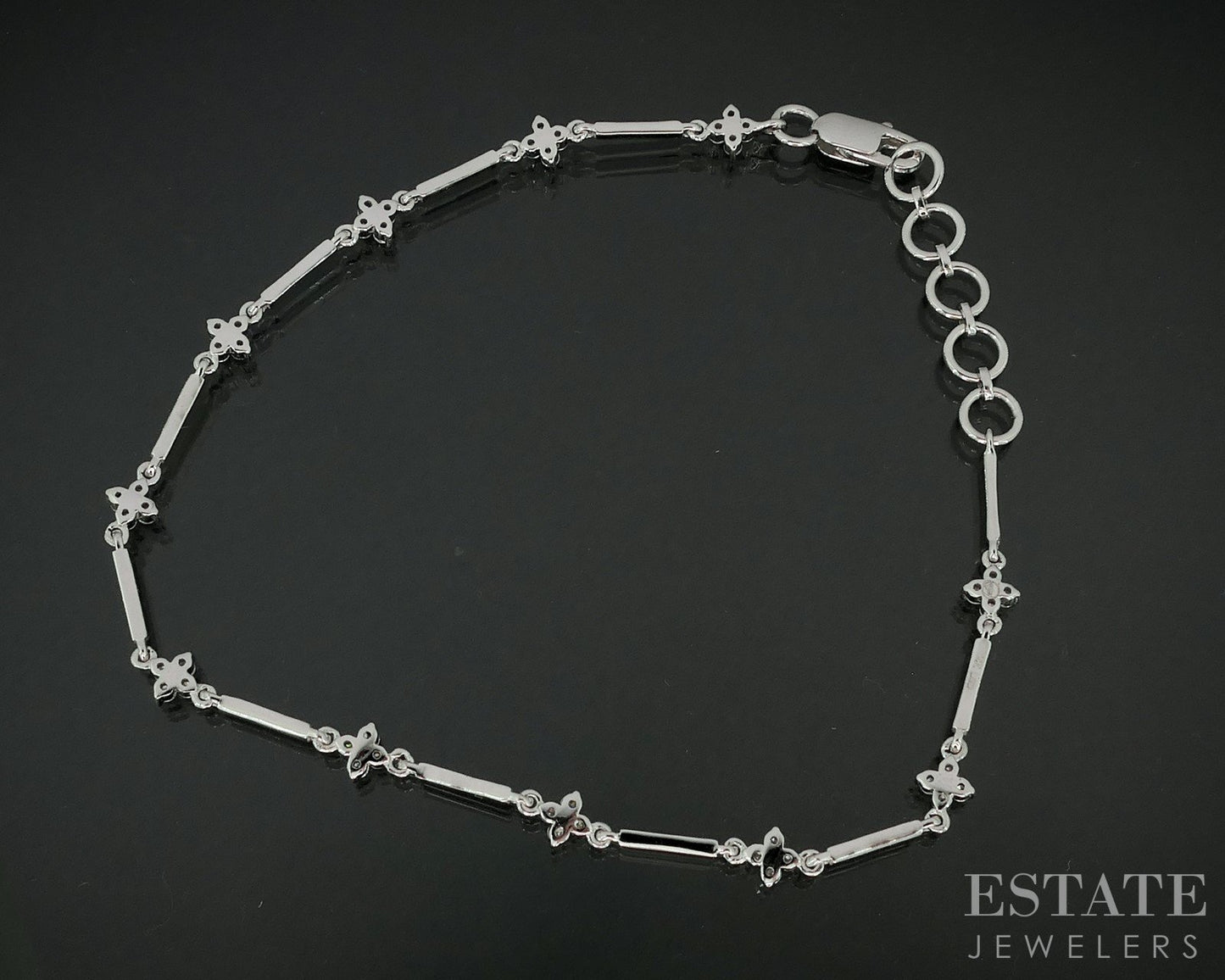 14k White Gold Lab Created .56ctw Diamond Flower Station Bracelet 4.7g p79404