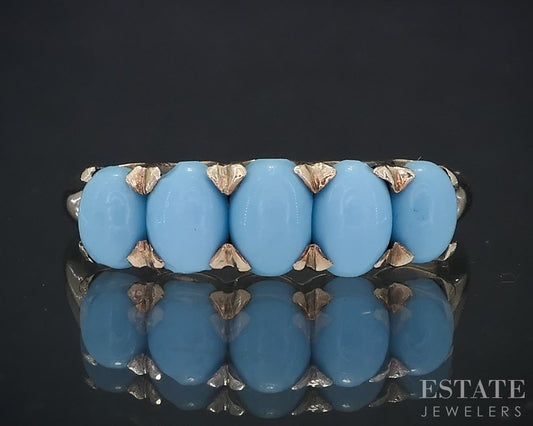 Antique Victorian 10k Yellow Gold Natural Turquoise Ladies Band Ring 1.9g i19089