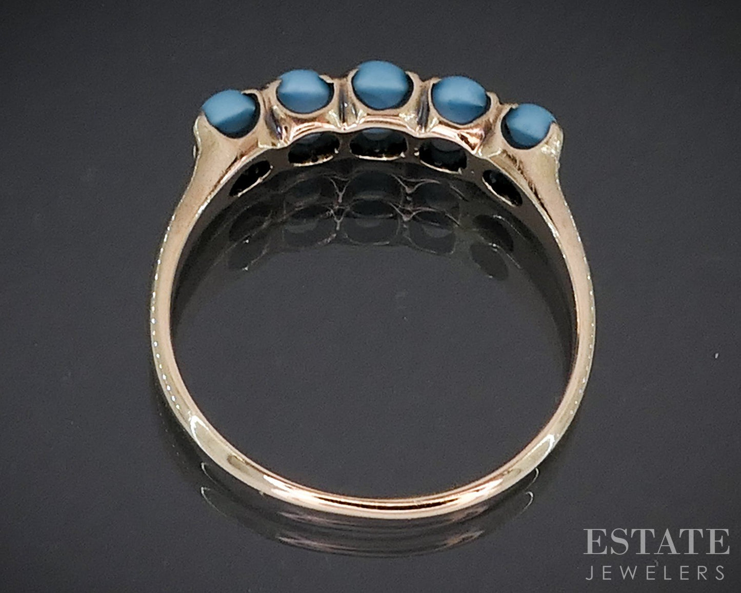 Antique Victorian 10k Yellow Gold Natural Turquoise Ladies Band Ring 1.9g i19089