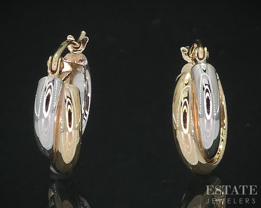 10k Yellow & White Gold Crossover Hoop Ladies Earrings 1.5g i19059