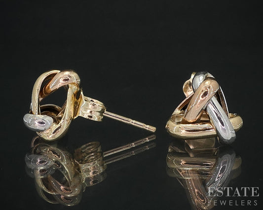14k Tri Colored Gold Love Knot Ladies Stud Earrings 1.2g i19065
