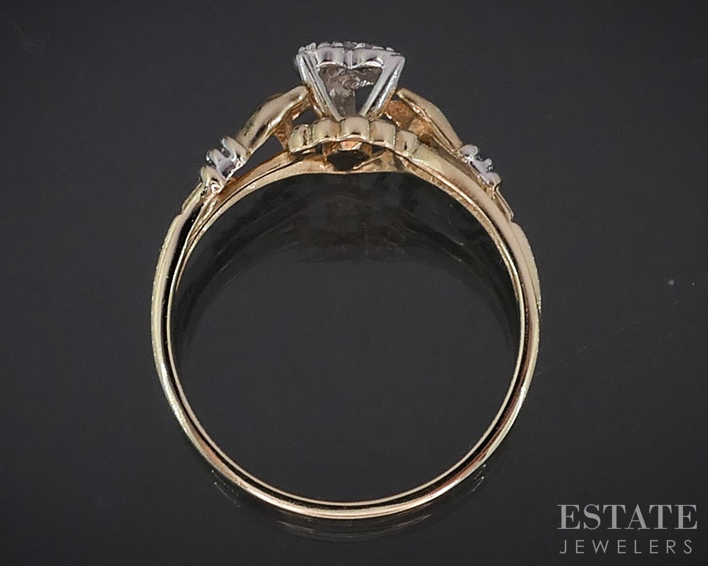 Vintage 10k Yellow Gold Natural Diamond Irish Claddagh Ladies Ring 2.6g i19046b