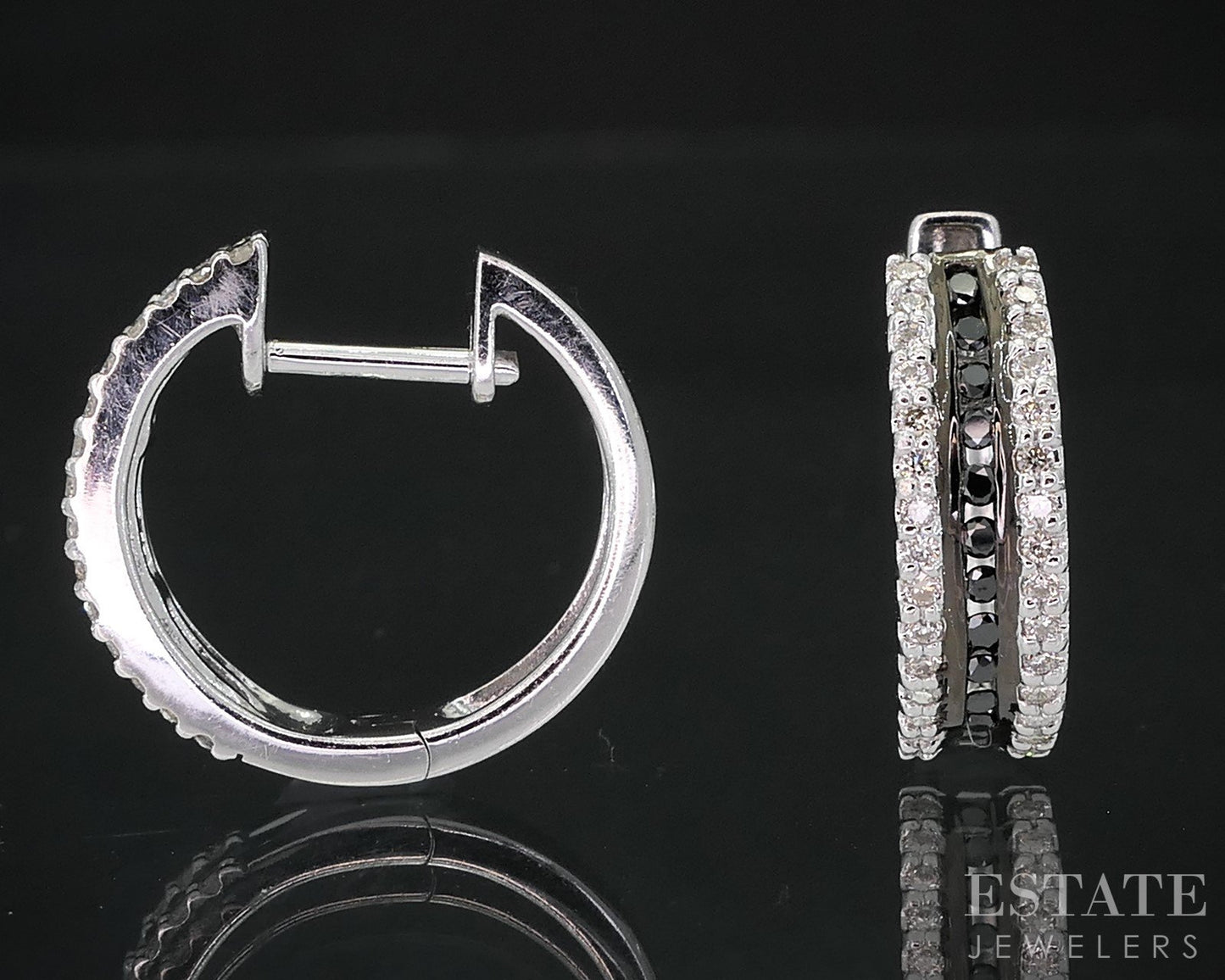 14k White Gold Natural .50ctw Black & White Diamond Hoop Earrings 4.2g i19040b