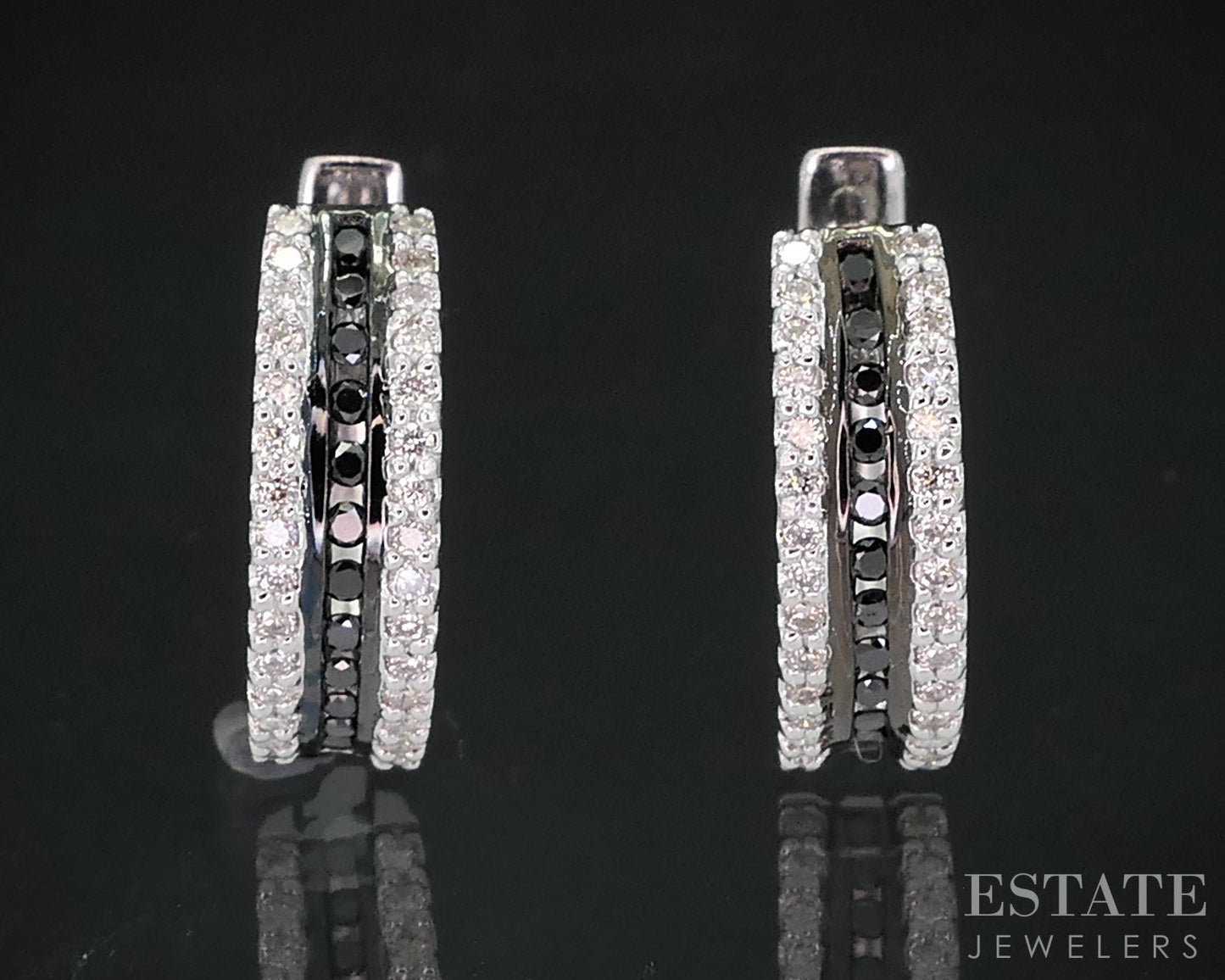 14k White Gold Natural .50ctw Black & White Diamond Hoop Earrings 4.2g i19040b