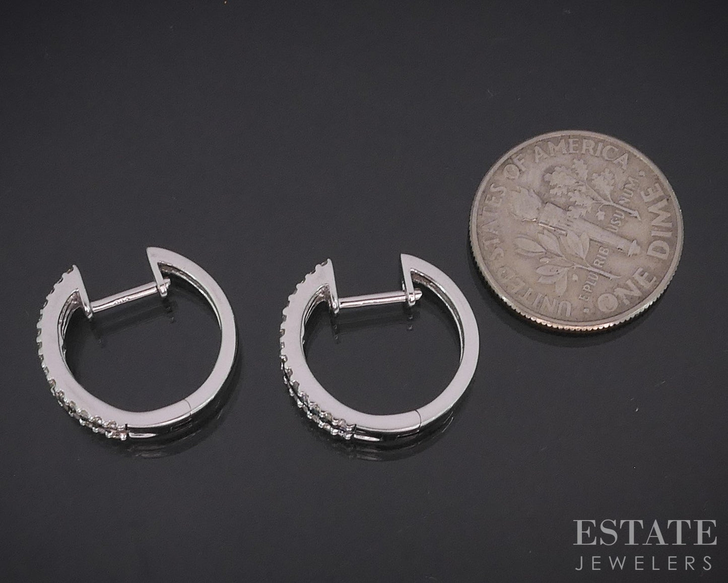 14k White Gold Natural .50ctw Black & White Diamond Hoop Earrings 4.2g i19040b