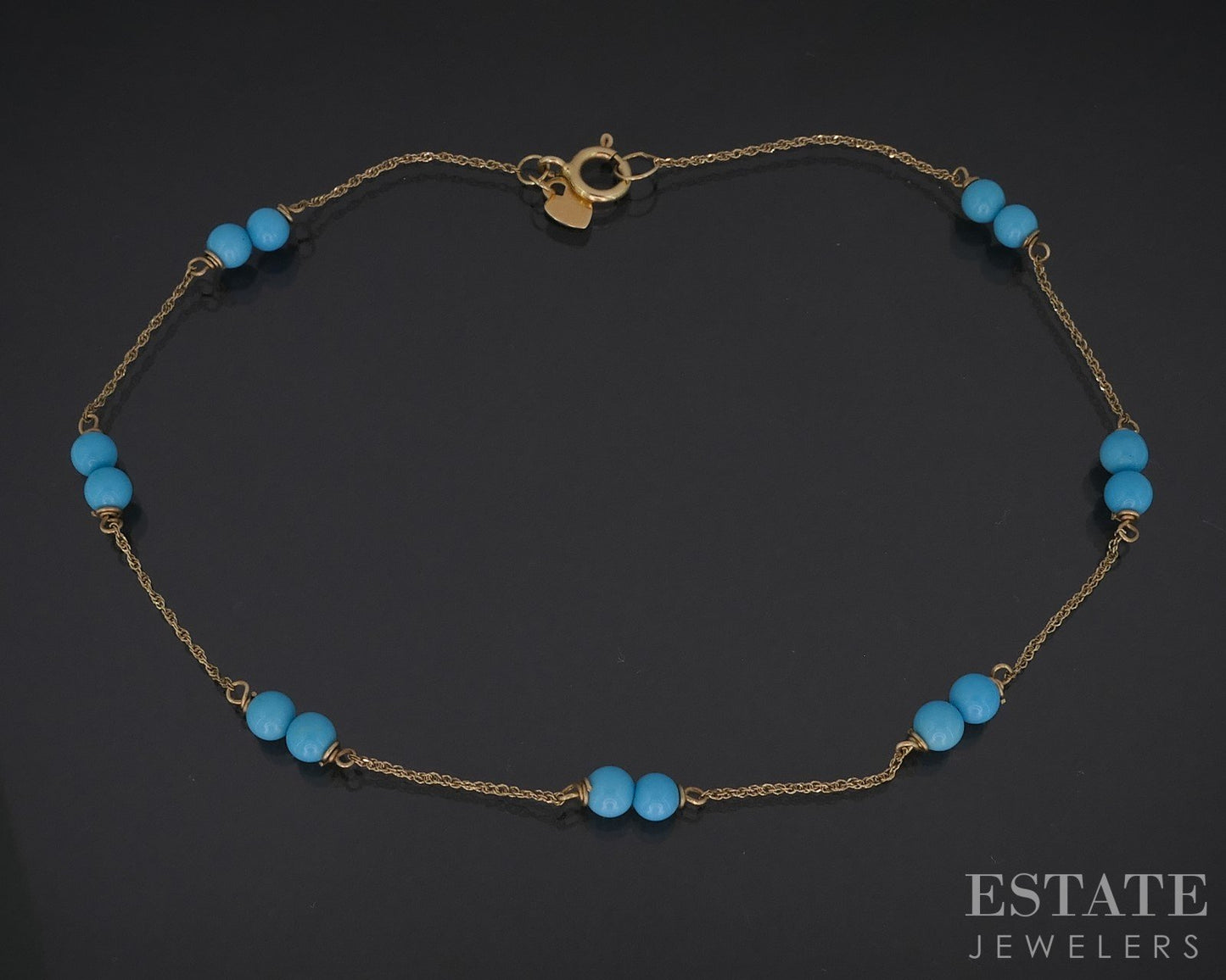 14k Yellow Gold 4mm Turquoise Cable Chain Ankle Bracelet 2g 10"L i19051b