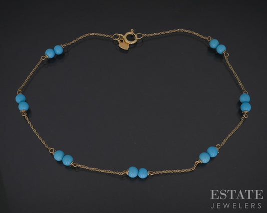 14k Yellow Gold 4mm Turquoise Cable Chain Ankle Bracelet 2g 10"L i19051b