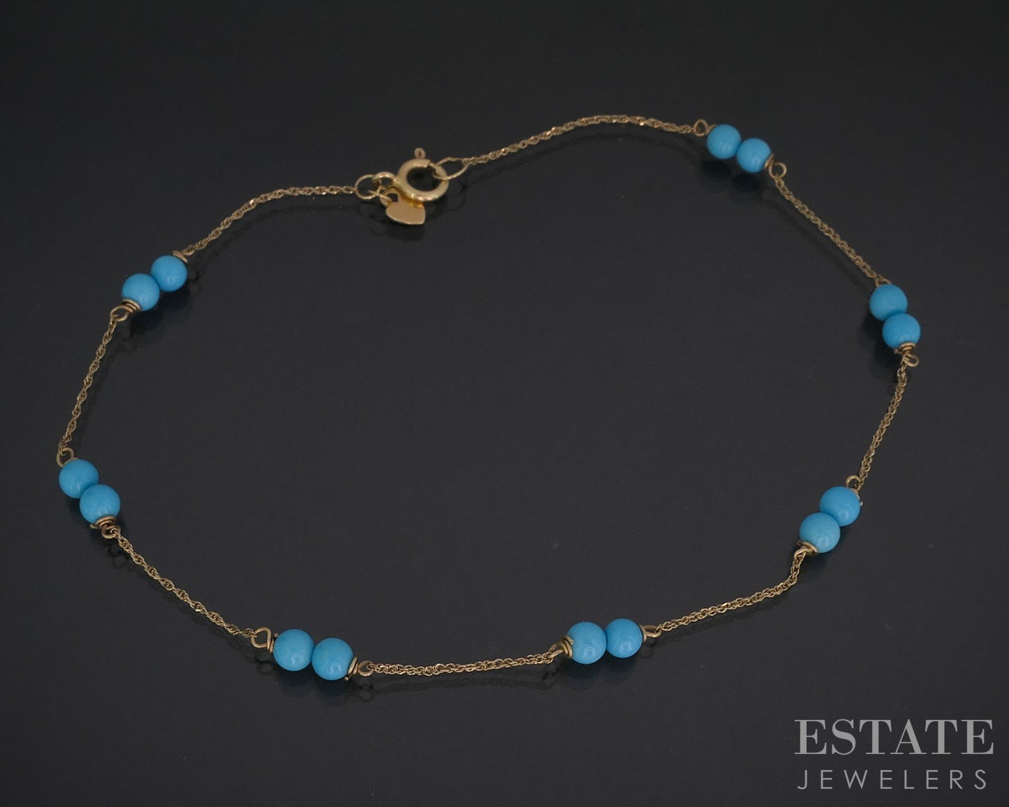 14k Yellow Gold 4mm Turquoise Cable Chain Ankle Bracelet 2g 10"L i19051b