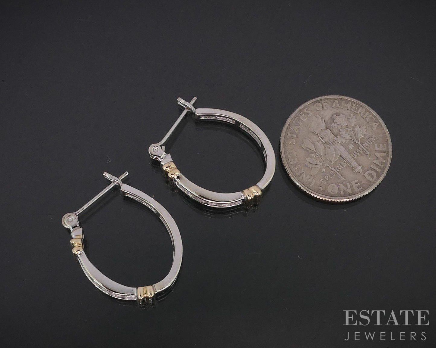 14k White & Yellow Gold Round Natural .24ctw Diamond Hoop Earrings 2.8g i19050b