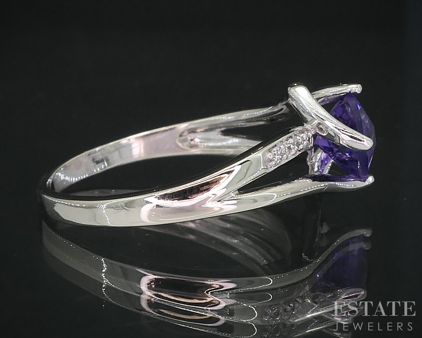 10k White Gold Natural Amethyst & Diamond Bypass Ladies Ring 3.8g i19045b