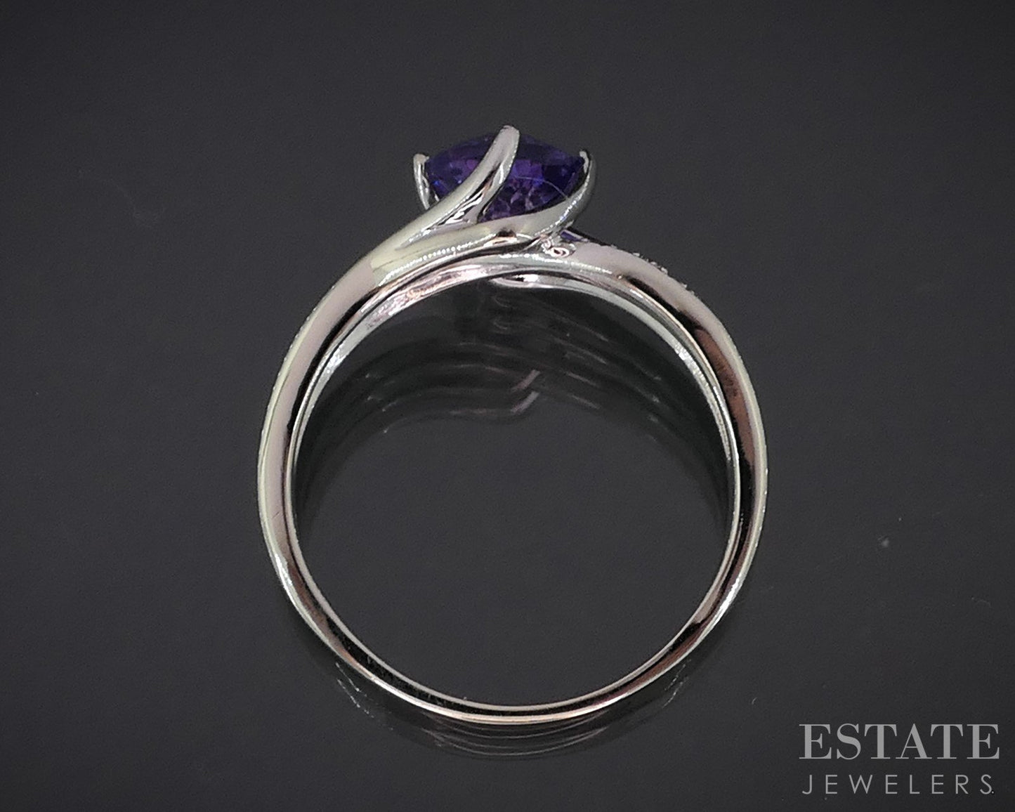 10k White Gold Natural Amethyst & Diamond Bypass Ladies Ring 3.8g i19045b