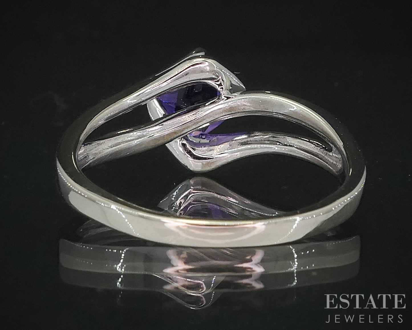 10k White Gold Natural Amethyst & Diamond Bypass Ladies Ring 3.8g i19045b
