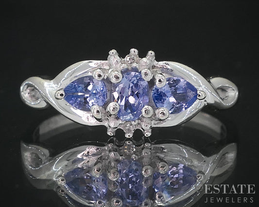 10k White Gold Natural Tanzanite & Diamond Ladies Band Ring 1.8g i19044b