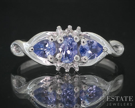 10k White Gold Natural Tanzanite & Diamond Ladies Band Ring 1.8g i19044b