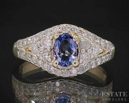 14k Yellow Gold Natural Tanzanite & Diamond Ladies Band Ring 4.2g i19042b