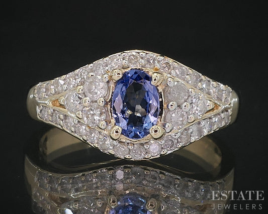 14k Yellow Gold Natural Tanzanite & Diamond Ladies Band Ring 4.2g i19042b