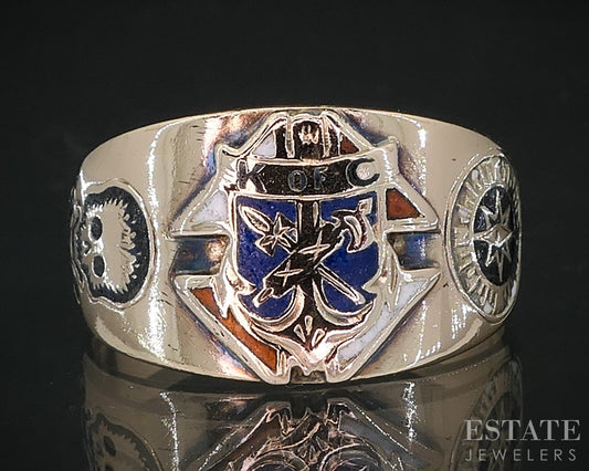 Antique 10k Yellow Gold Ostby Barton Knights of Columbus Mens Band 5.2g i19036b